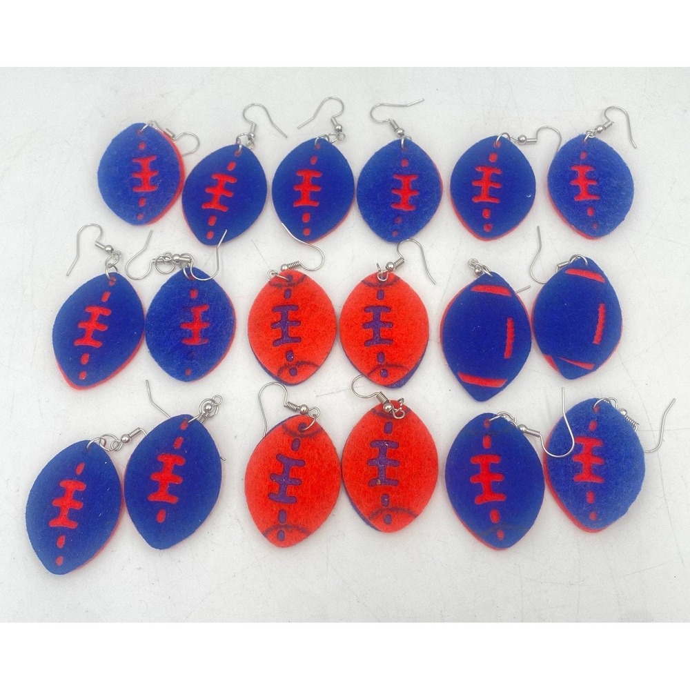 Lot of handmade Felt Football shaped Earrings, Blue and Orange Football Earrings
